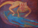 "The Space Kamasutra" 200x150 cm. olej, oil sticks, akryl. 2012 Piotr Ambroziak<br/>"The Space Kamasutra" 200x150 cm. olej, oil sticks, acrylic paint. 2012 Peter Ambroziak